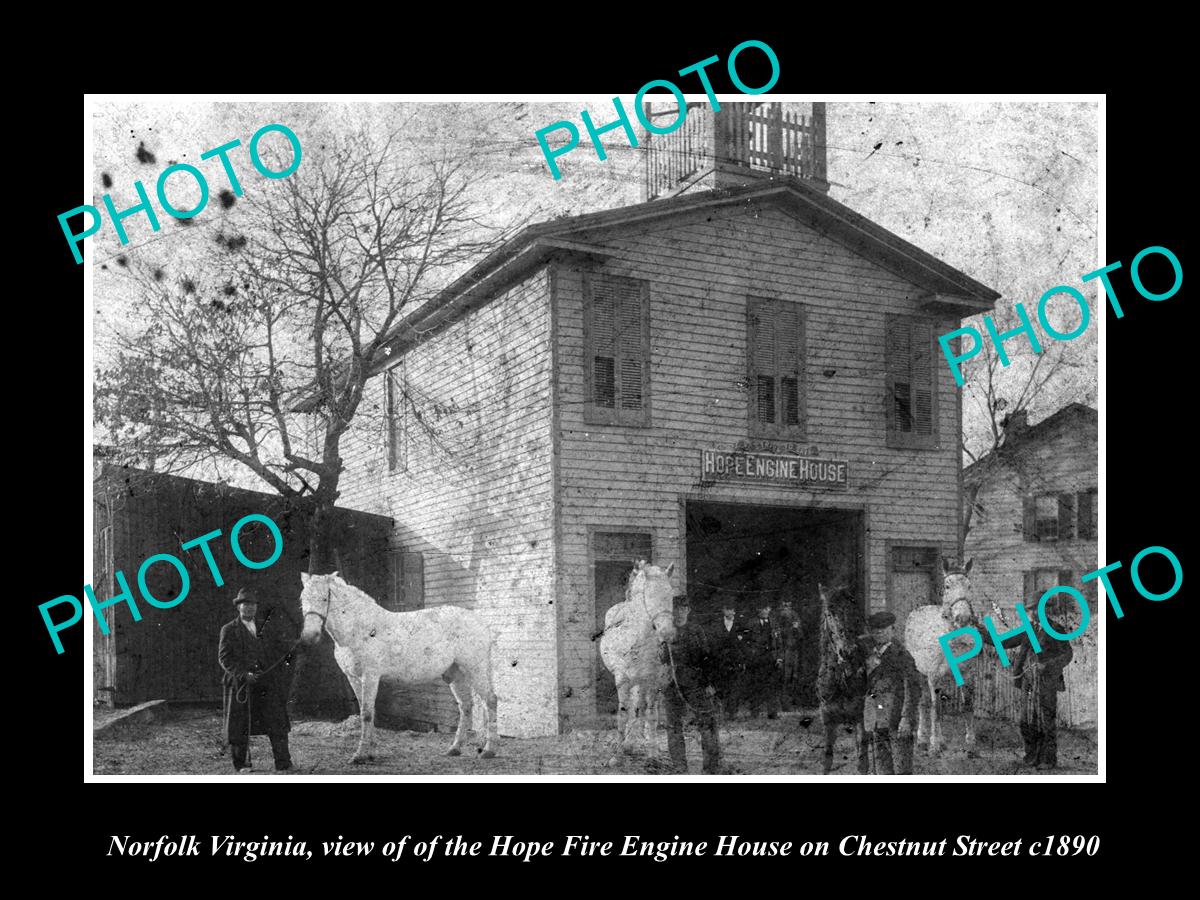 OLD LARGE HISTORIC PHOTO OF NORFOLK VIRGINIA, THE HOPE FIRE ENGINE STATION c1890