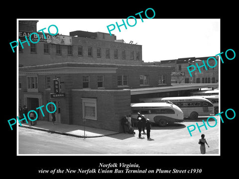 OLD LARGE HISTORIC PHOTO OF NORFOLK VIRGINIA, THE UNION BUS TERMINAL c1930