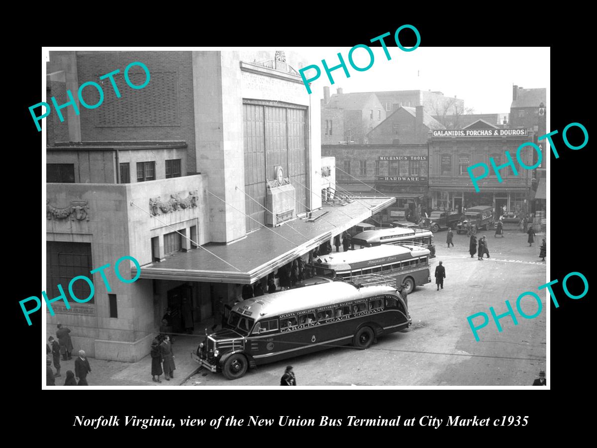 OLD LARGE HISTORIC PHOTO OF NORFOLK VIRGINIA, THE  UNION BUS TERMINAL c1935