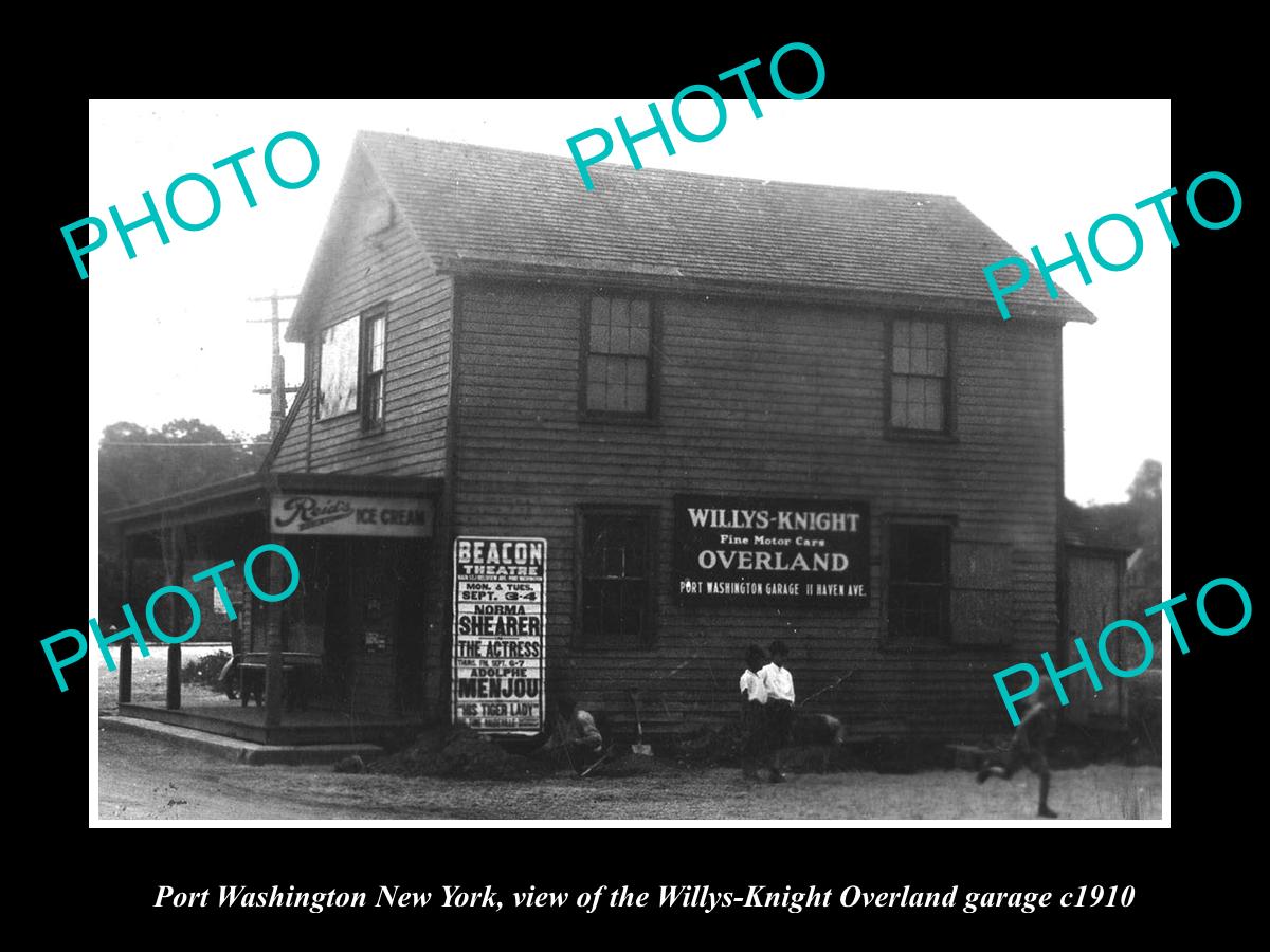 OLD LARGE HISTORIC PHOTO OF PORT WASHINGTON NEW YORK, WILLYS-KNIGHT GARAGE c1910