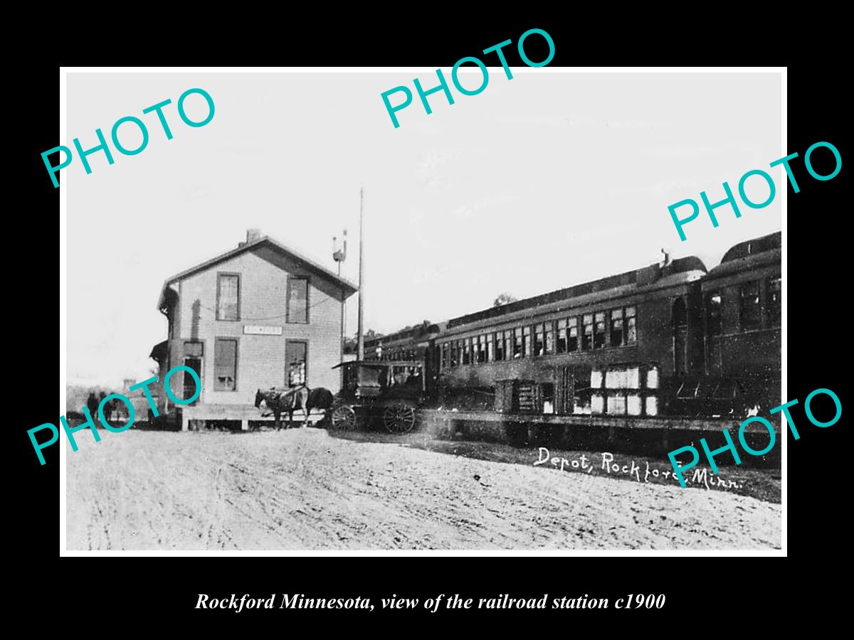 OLD LARGE HISTORIC PHOTO OF ROCKFORD MINNESOTA, THE RAILROAD STATION c1900