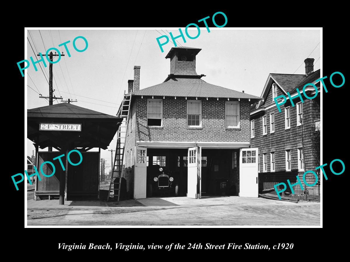 OLD LARGE HISTORIC PHOTO OF VIRGINIA BEACH VA, THE 24th St FIRE STATION c1920