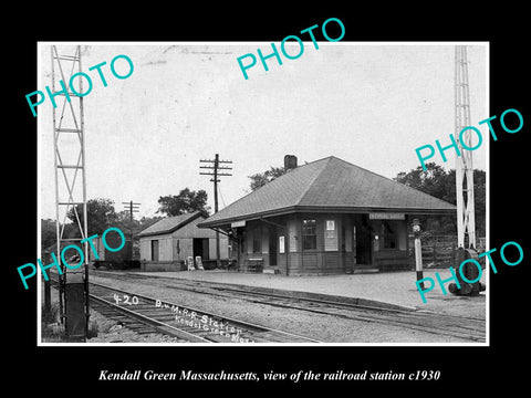 OLD LARGE HISTORIC PHOTO OF KENDALL GREEN MASSACHUSETTS RAILROAD STATION c1930