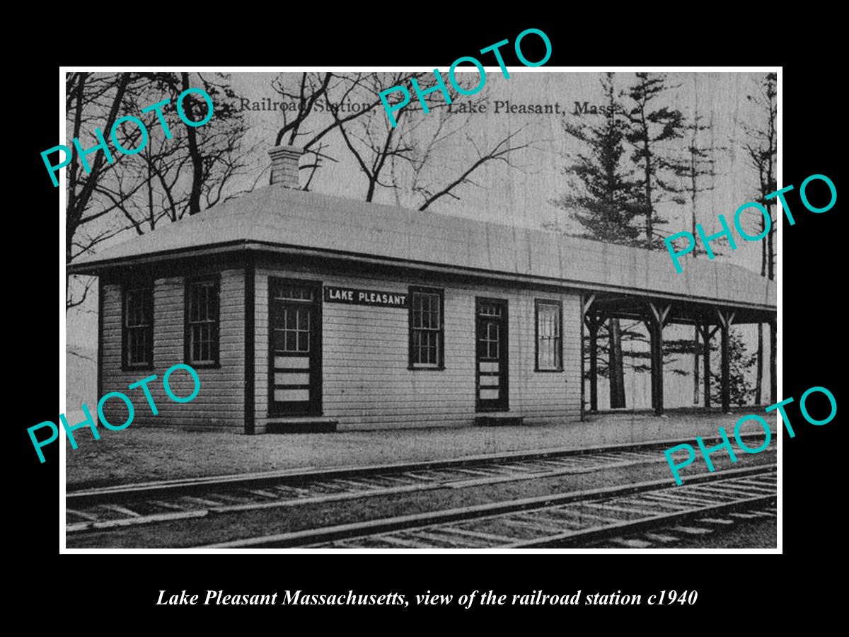 OLD LARGE HISTORIC PHOTO OF LAKE PLEASANT MASSACHUSETTS RAILROAD STATION c1940