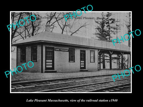 OLD LARGE HISTORIC PHOTO OF LAKE PLEASANT MASSACHUSETTS RAILROAD STATION c1940