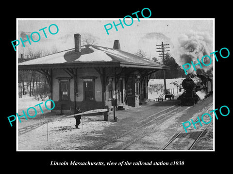 OLD LARGE HISTORIC PHOTO OF LINCOLN MASSACHUSETTS, THE RAILROAD STATION c1930