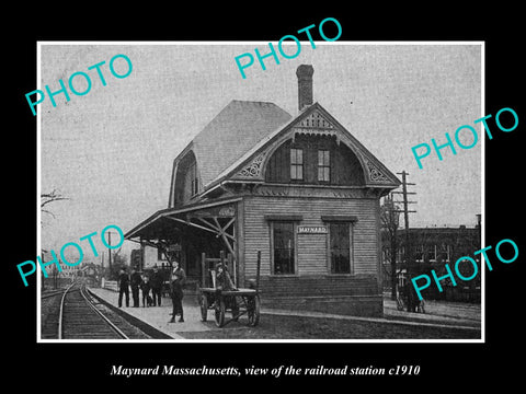 OLD LARGE HISTORIC PHOTO OF MAYNARD MASSACHUSETTS, THE RAILROAD STATION c1910