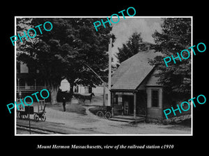 OLD LARGE HISTORIC PHOTO OF MOUNT HERMON MASSACHUSETTS RAILROAD STATION c1910