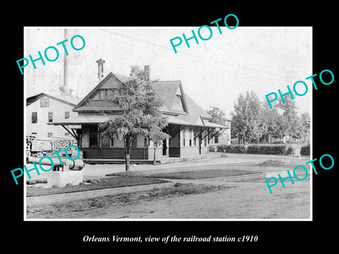 OLD LARGE HISTORIC PHOTO OF ORLEANS VERMONT, THE RAILROAD DEPOT STATION c1910