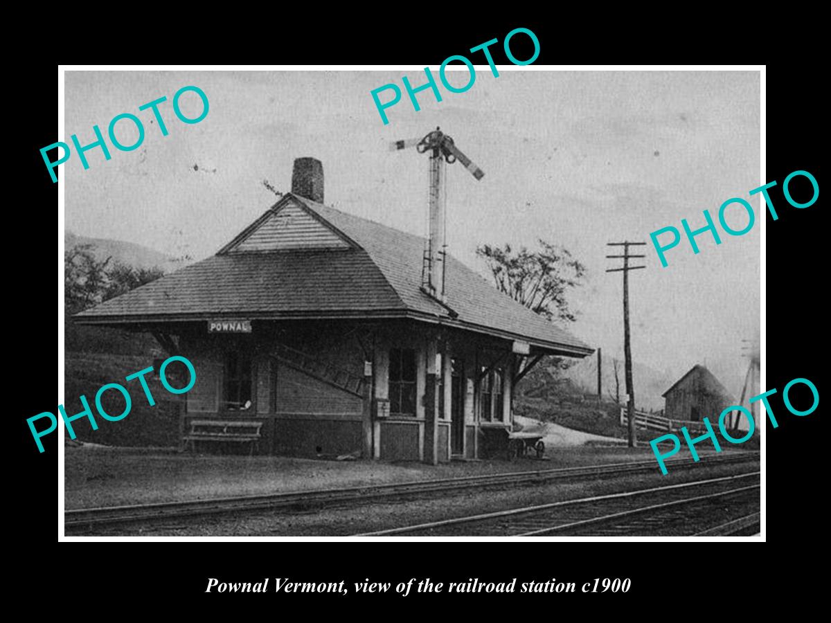 OLD LARGE HISTORIC PHOTO OF POWNAL VERMONT, THE RAILROAD DEPOT STATION c1900