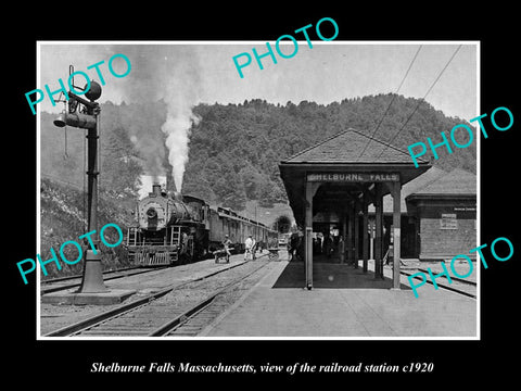 OLD LARGE HISTORIC PHOTO OF SHELBURNE FALLS MASSACHUSETTS RAILROAD STATION c1920