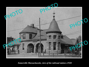 OLD LARGE HISTORIC PHOTO OF SOMERVILLE MASSACHUSETTS, THE RAILROAD STATION c1920