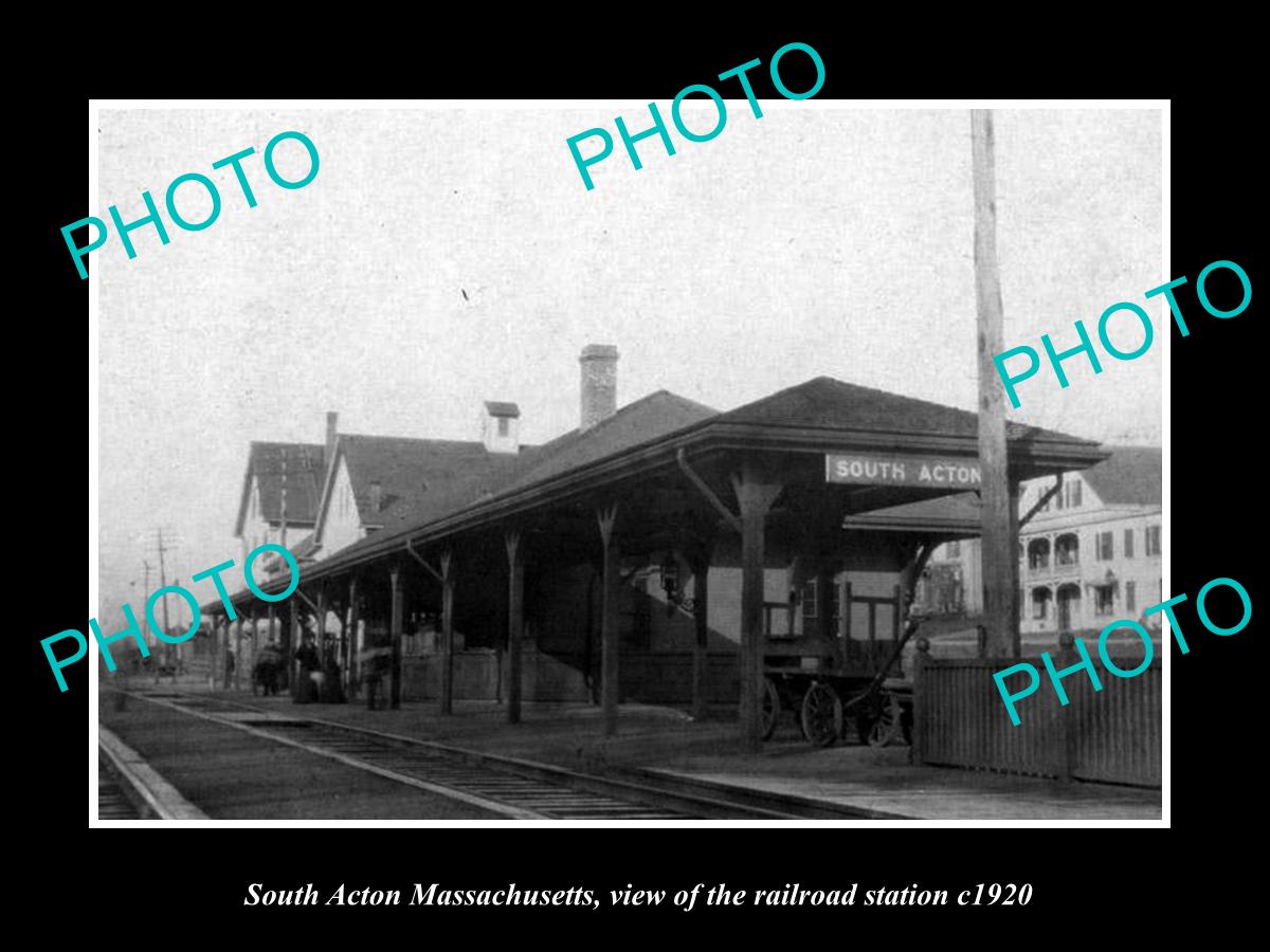 OLD LARGE HISTORIC PHOTO OF SOUTH ACTON MASSACHUSETTS RAILROAD STATION c1920