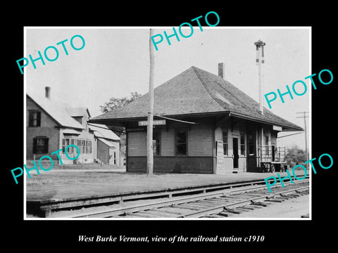 OLD LARGE HISTORIC PHOTO OF WEST BURKE VERMONT, THE RAILROAD STATION c1910