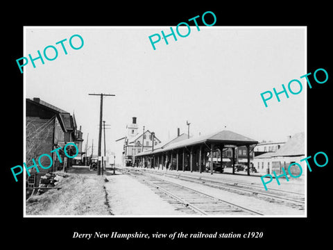 OLD LARGE HISTORIC PHOTO OF DERRY NEW HAMPSHIRE, THE RAILROAD STATION c1920