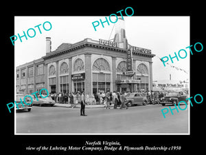 OLD LARGE HISTORIC PHOTO OF NORFOLK VIRGINIA, DODGE & PLYMOUTH CAR STORE c1950