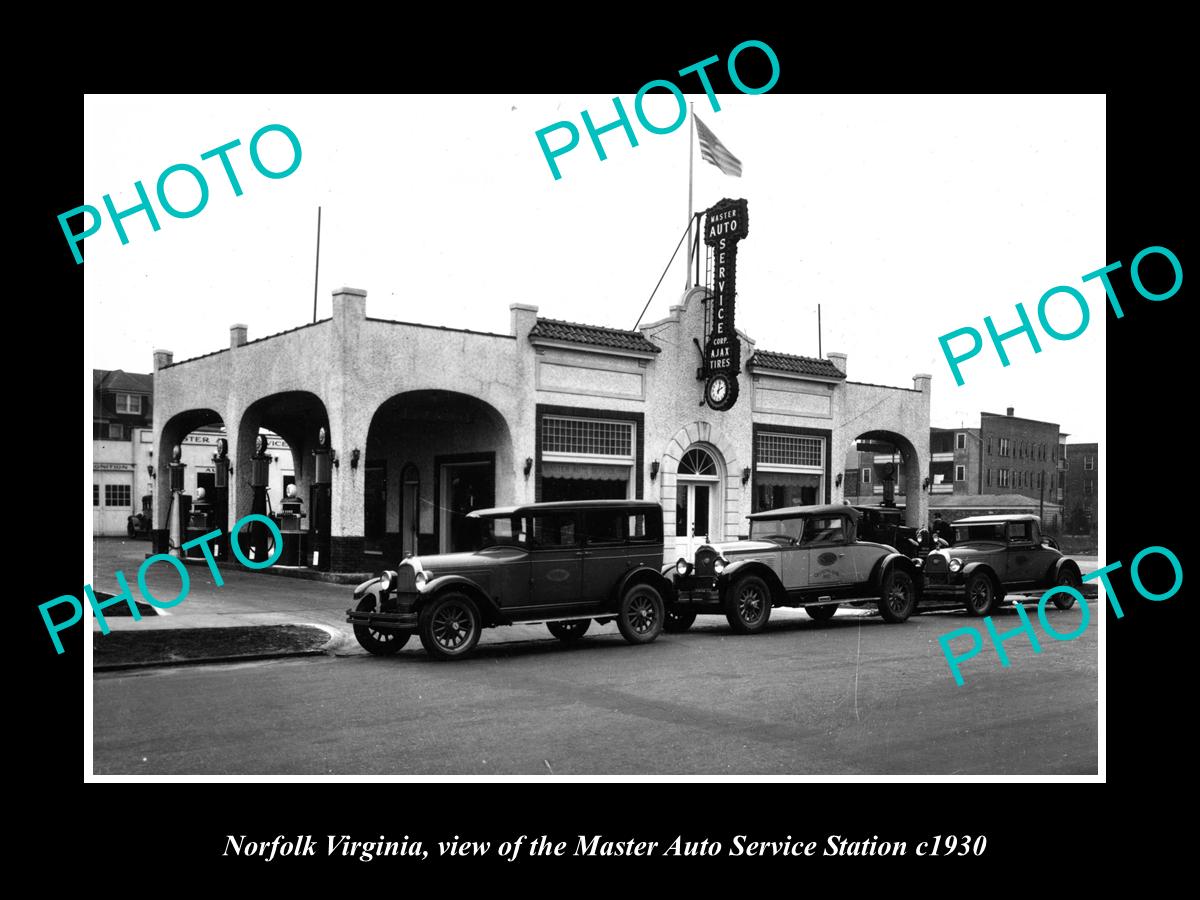 OLD LARGE HISTORIC PHOTO OF NORFOLK VIRGINIA, MASTERS AUTO SERVICE STATION c1930