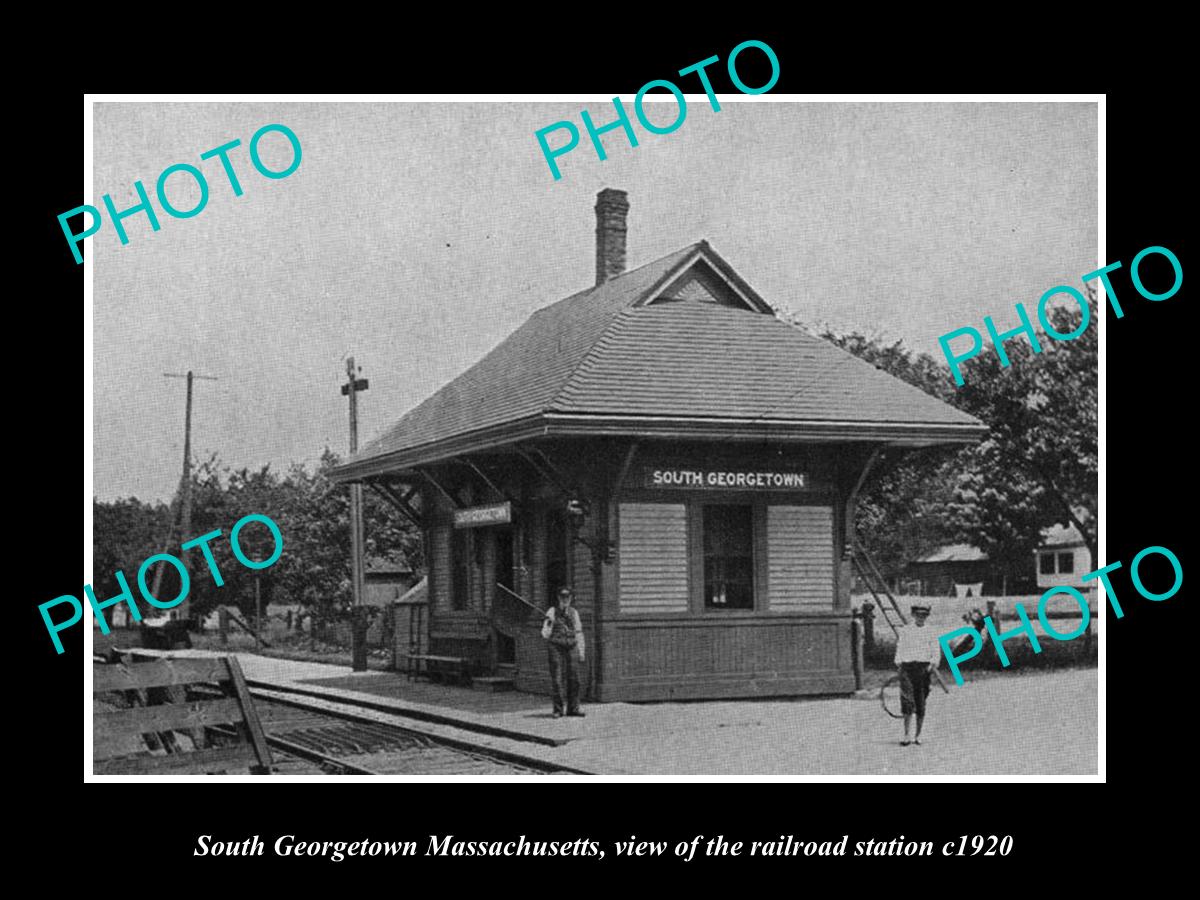 OLD LARGE HISTORIC PHOTO OF SOUTH GEORGETOWN MASSACHUSETTS RAILROAD STATION 1920