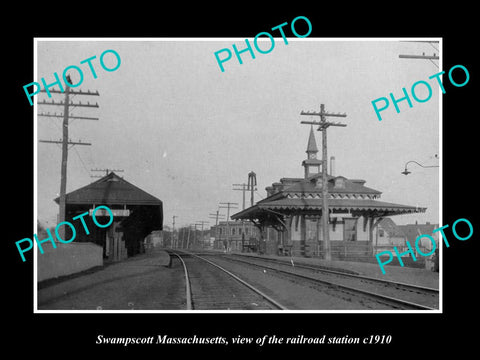 OLD LARGE HISTORIC PHOTO OF SWAMPSCOTT MASSACHUSETTS, THE RAILROAD STATION c1910