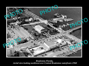 OLD LARGE HISTORIC PHOTO OF BRADENTON FLORIDA, AERIAL VIEW OF WATERFRONT c1960 1