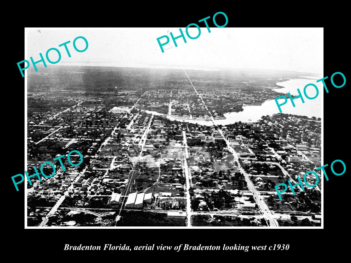 OLD LARGE HISTORIC PHOTO OF BRADENTON FLORIDA, AERIAL VIEW OF THE CITY c1930