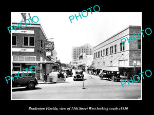 OLD LARGE HISTORIC PHOTO OF BRADENTON FLORIDA, VIEW OF 13th STREET & STORES 1930