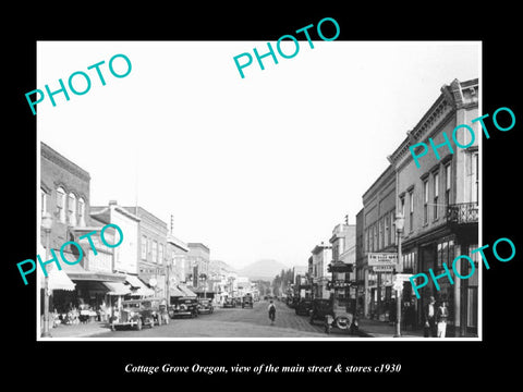 OLD LARGE HISTORIC PHOTO OF COTTAGE GROVE OREGON, THE MAIN St & STORES c1930