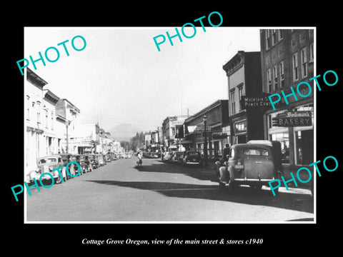 OLD LARGE HISTORIC PHOTO OF COTTAGE GROVE OREGON, THE MAIN St & STORES c1940