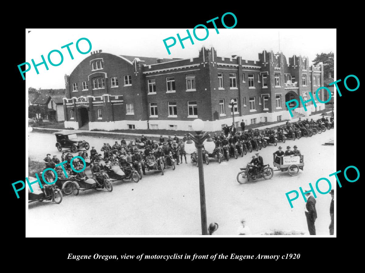 OLD LARGE HISTORIC PHOTO OF EUGENE OREGON, THE MOTORCYCLE CLUB AT ARMORY c1920