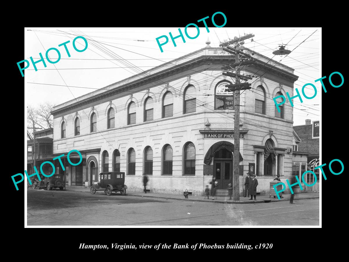 OLD LARGE HISTORIC PHOTO OF HAMPTON VIRGINIA, THE PHOEBUS BANK BUILDING c1920