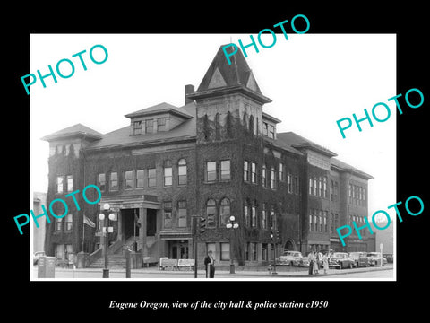 OLD LARGE HISTORIC PHOTO OF EUGENE OREGON, THE CITY HALL & POLICE STATION c1950