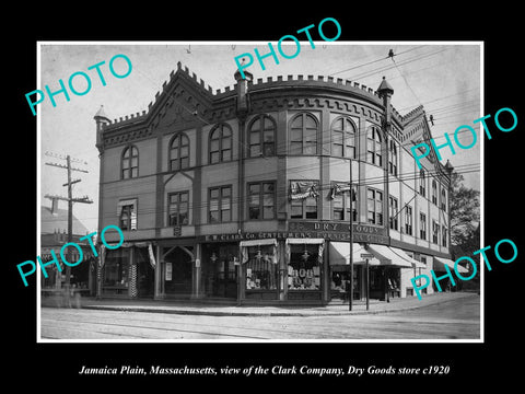 OLD LARGE HISTORIC PHOTO OF JAMAICA PLAIN MASSACHUSETTS, THE CLARKS STORE c1920