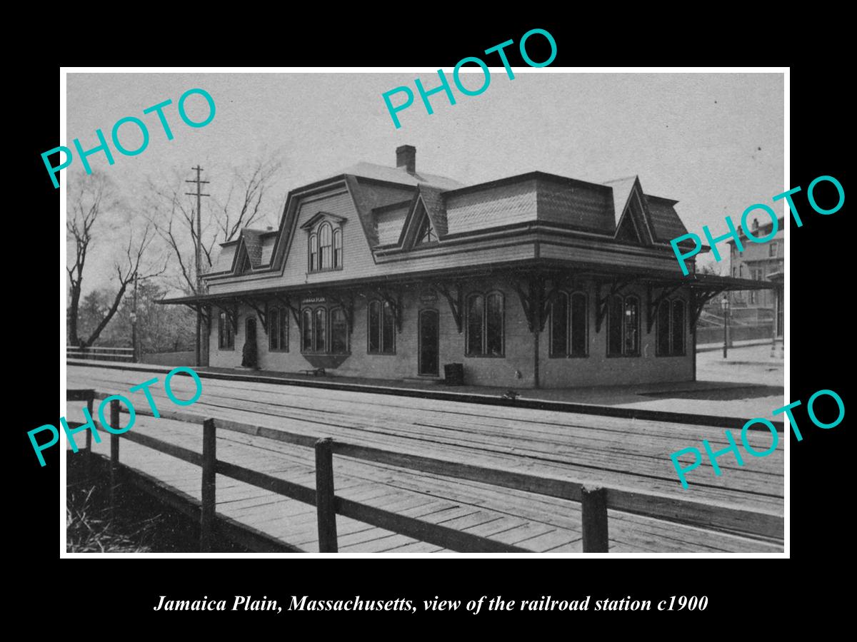 OLD LARGE HISTORIC PHOTO OF JAMAICA PLAIN MASSACHUSETTS RAILROAD STATION c1900