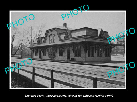 OLD LARGE HISTORIC PHOTO OF JAMAICA PLAIN MASSACHUSETTS RAILROAD STATION c1900