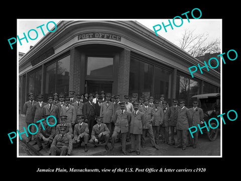 OLD LARGE HISTORIC PHOTO OF JAMAICA PLAIN MASSACHUSETTS US PO & LETTER MAN c1920