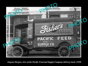 OLD LARGE HISTORIC PHOTO OF EUGENE OREGON, THE PACIFIC FEED Co TRUCK c1920