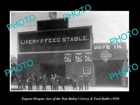 OLD LARGE HISTORIC PHOTO OF EUGENE OREGON, THE TOM BAILEY HORSE STABLES c1910