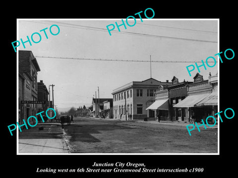 OLD LARGE HISTORIC PHOTO OF JUNCTION CITY OREGON, VIEW OF 6th ST & STORES c1900