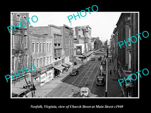 OLD LARGE HISTORIC PHOTO OF NORFOLK VIRGINIA, VIEW OF CHURCH ST & STORES c1940 3