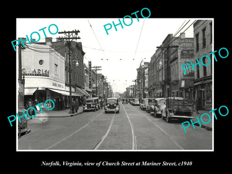 OLD LARGE HISTORIC PHOTO OF NORFOLK VIRGINIA, VIEW OF CHURCH ST & STORES c1940 4