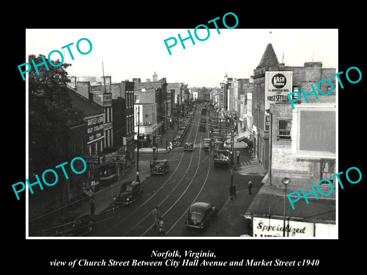 OLD LARGE HISTORIC PHOTO OF NORFOLK VIRGINIA, VIEW OF CHURCH ST & STORES c1940 6