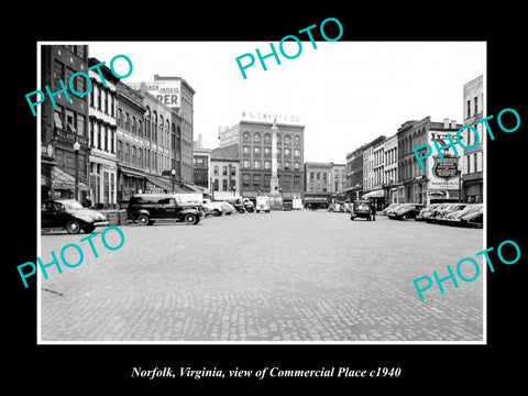 OLD LARGE HISTORIC PHOTO OF NORFOLK VIRGINIA, VIEW OF COMMERCIAL PLACE c1940