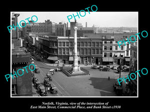 OLD LARGE HISTORIC PHOTO OF NORFOLK VIRGINIA, VIEW OF EAST MAIN STREET c1930