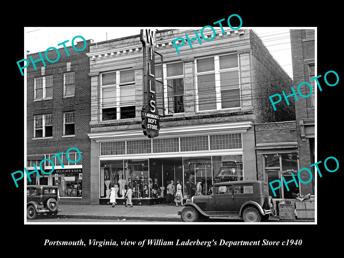 OLD LARGE HISTORIC PHOTO OF PORTSMOUTH VIRGINIA, VIEW OF LADERBERG STORE c1940