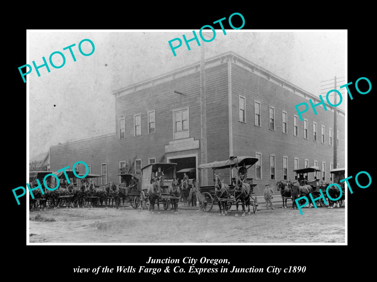 OLD LARGE HISTORIC PHOTO OF JUNCTION CITY OREGON, THE WELLS FARGO EXPRESS c1890