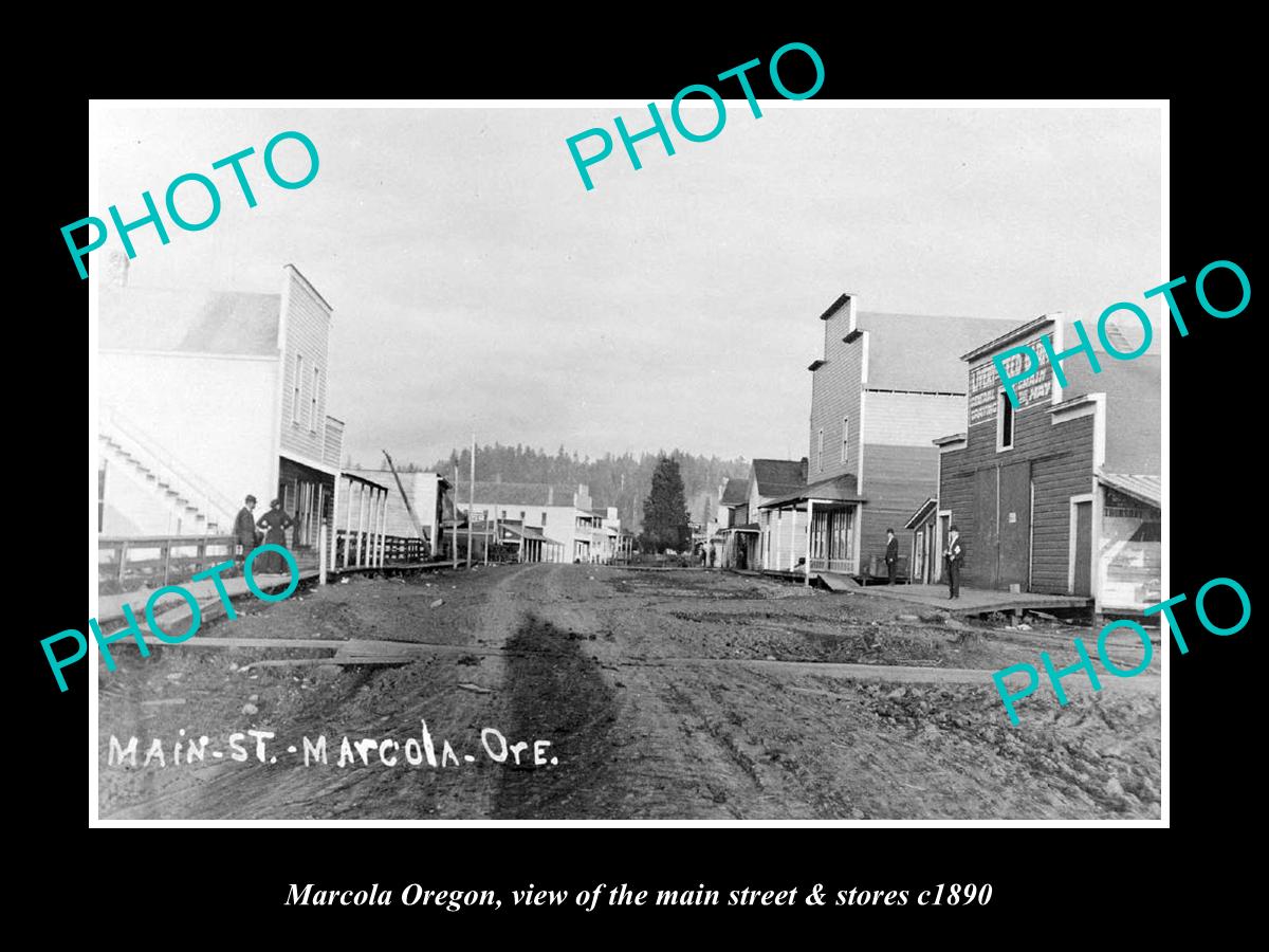 OLD LARGE HISTORIC PHOTO OF MARCOLA OREGON, THE MAIN STREET & STORES c1890