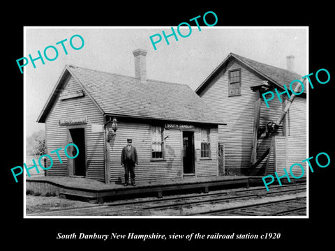 OLD LARGE HISTORIC PHOTO OF SOUTH DANBURY NEW HAMPSHIRE RAILROAD STATION c1920