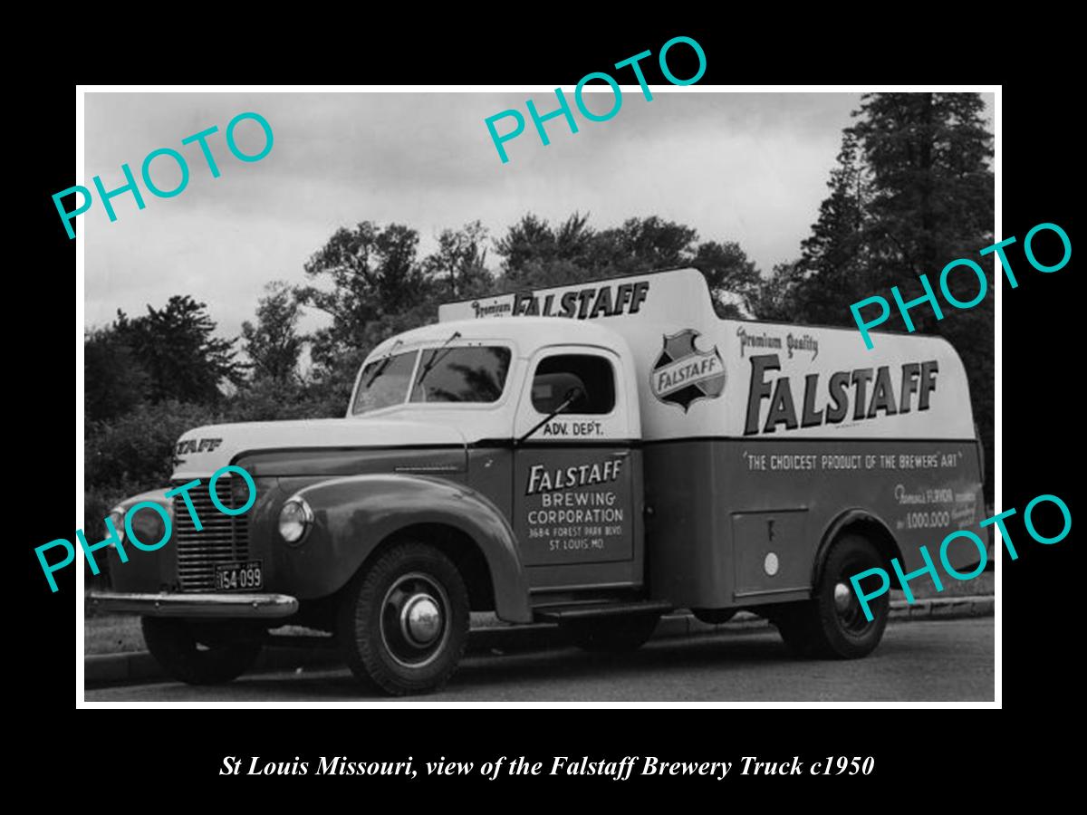 OLD LARGE HISTORIC PHOTO OF ST LOUIS MISSOURI, THE FALSTAFF BEER TRUCK c1950