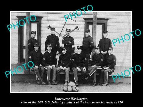 OLD LARGE HISTORIC PHOTO OF VANCOUVER WASHINGTON, 14th US INFANTRY SQUAD 1910