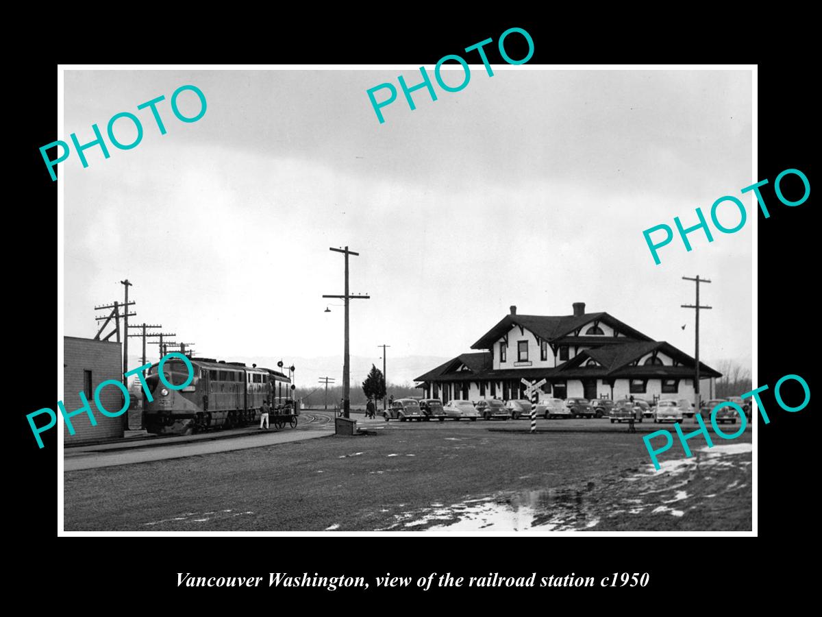 OLD LARGE HISTORIC PHOTO OF VANCOUVER WASHINGTON, THE RAILROAD STATION c1950